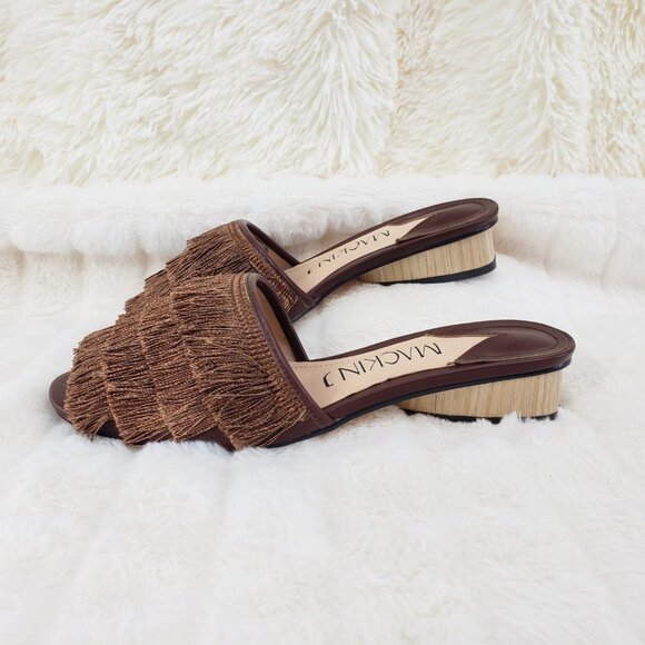 Brown fringe slip on mule clog flats - Picture 4 of 11